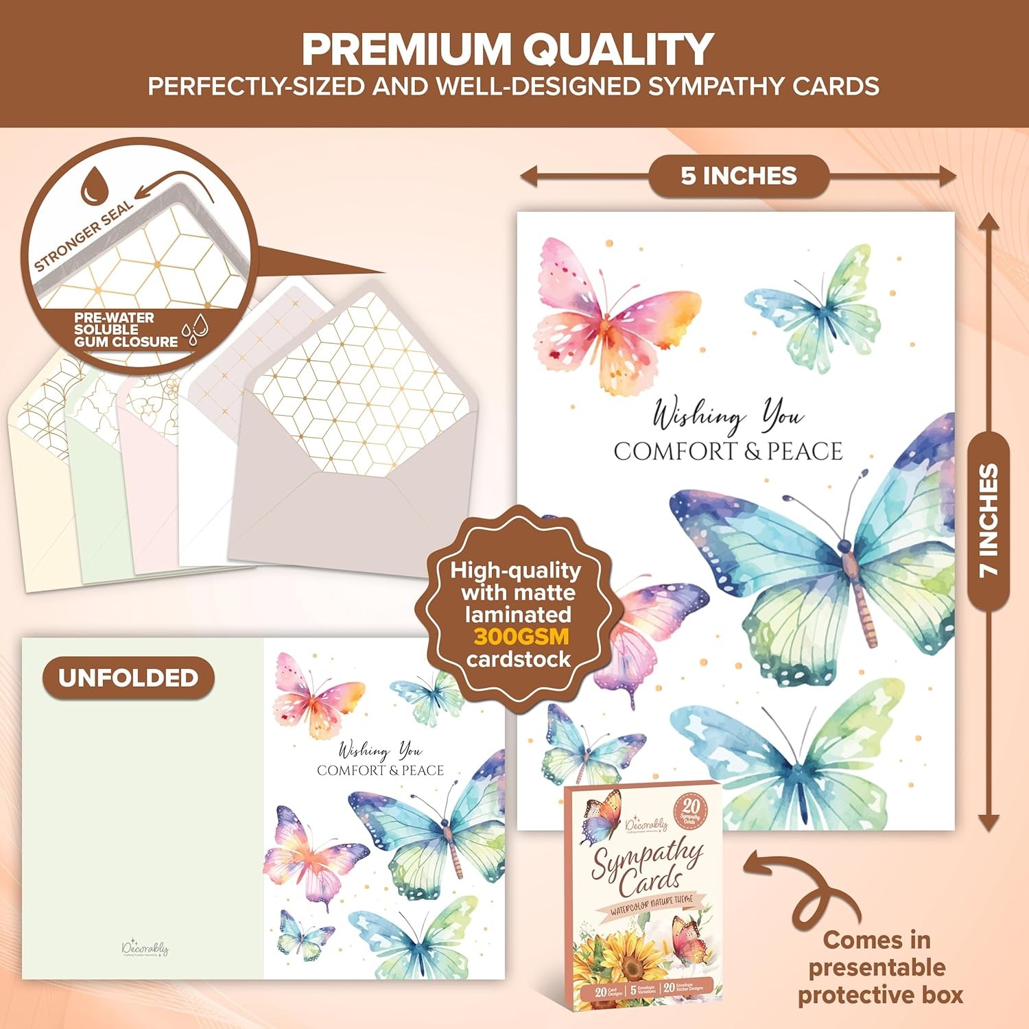 20 Pack 5X7In Textured Sympathy Cards with Envelopes, 20 Unique Designs gallery