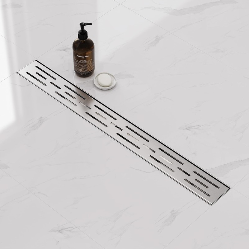 Neodrain 24 Inch Rectangular Linear Shower Drain with Brick Pattern Grate, Brush gallery