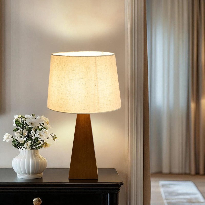 Bamboo Table Lamp with Linen Shade, Modern Boho Bedside Nightstand Lamp for B... gallery