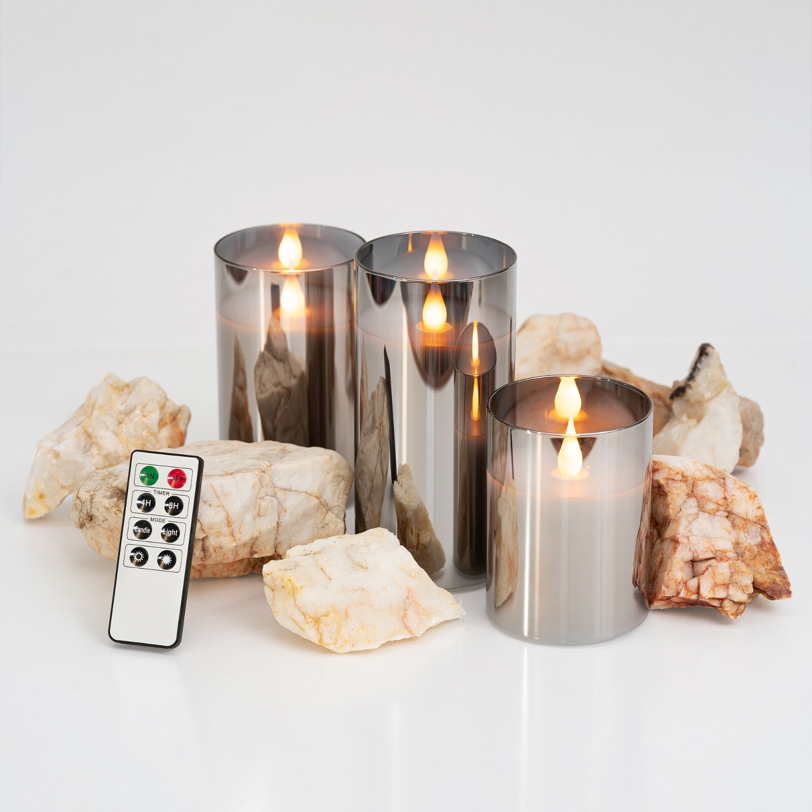 Metallic Mirrored Glass Flicker LED Flameless Candle 3-Pack 4" 5" 6" w/ Remote gallery