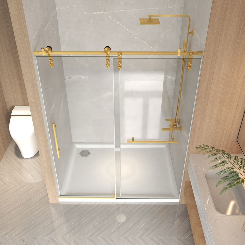 44-48" x76" Frameless Sliding Shower Door Tempered Glass 5/16"(8mm) Shower Gold gallery