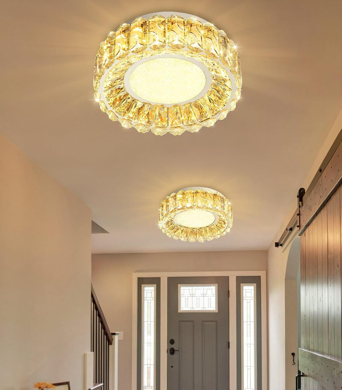Dimmable 12" Crystal LED Chandelier Flush Mount Light for Bedroom & Hallway gallery
