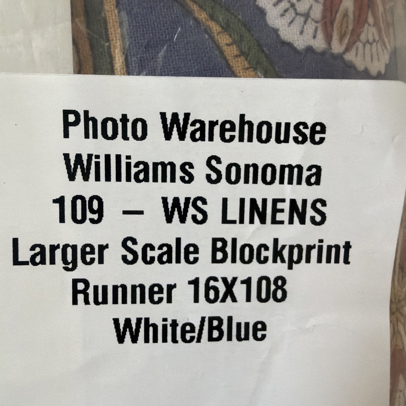 Williams Sonoma Large Scale Block Print Table Runner 16" x 108" New Sample Read gallery