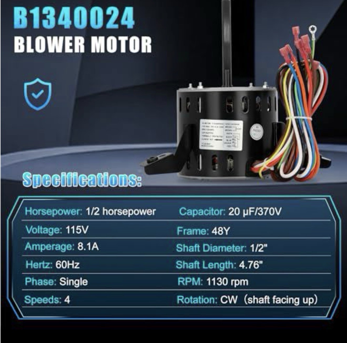 Furnace Blower Motor 1/2 HP 115v Replaces Zhongshan Broad-Ocean Y7L623E21 gallery