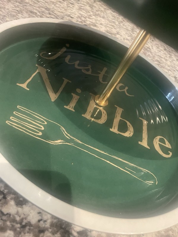 Tiered Stand Green Gold Script Tray 9.5 Fox Finial Dessert Serve Ware Cupcakes gallery