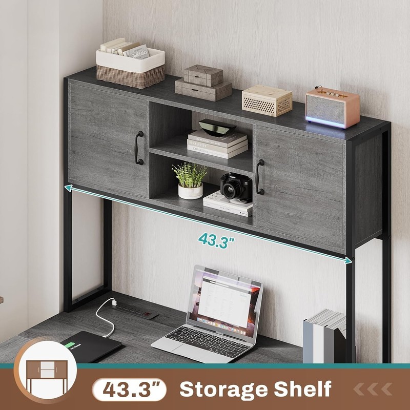 L Shaped Computer Desk with Led Lights, Hutch and Power Outlet, Home Office Desk gallery