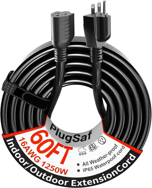 Advanced Waterproof 60 ft 3-Prong Extension Cord for Outdoor Use - 13A/1625W gallery