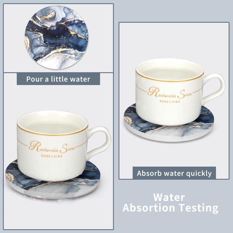 6 Pcs Navy Blue Marble Abstract Ceramic Coasters with Holder Best Absorbent Drin gallery