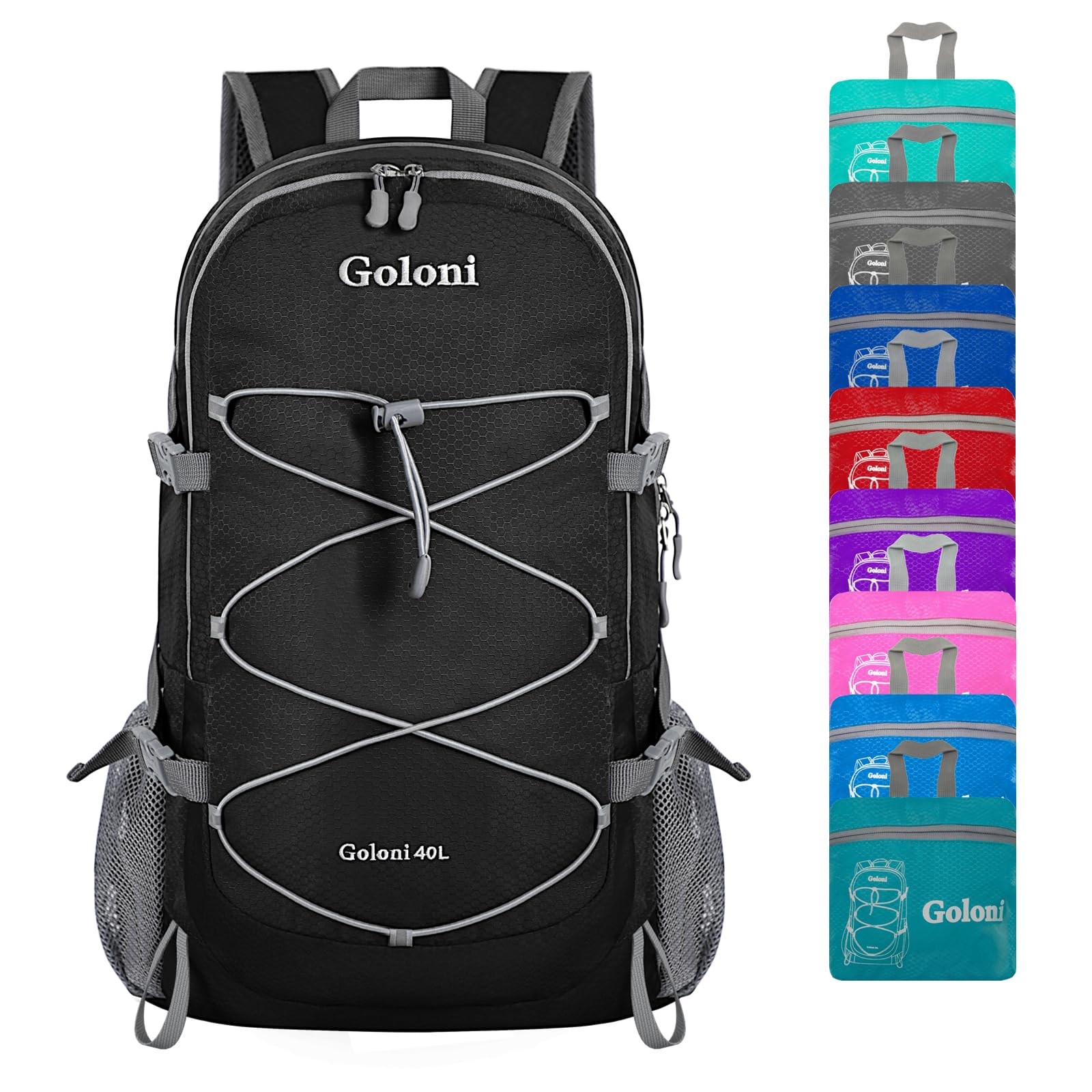 Ultra Lightweight Packable Backpack 40L Foldable Hiking Water Resistant Black