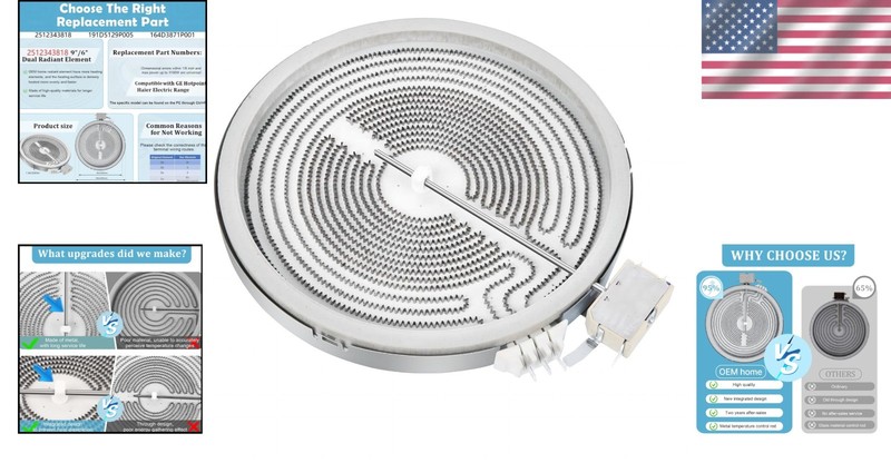 Upgrade 9in Dual Radiant Element for GE & Samsung Stoves, Easy Replacement gallery