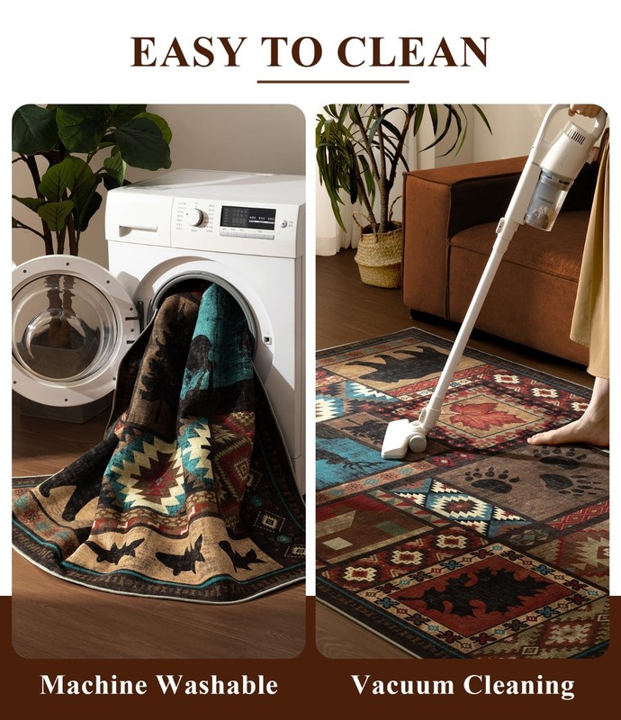 Rustic Bear Cabin Runner Rug 2x8 - Non-Slip Indoor Entryway Mat, Low Pile Tribal gallery