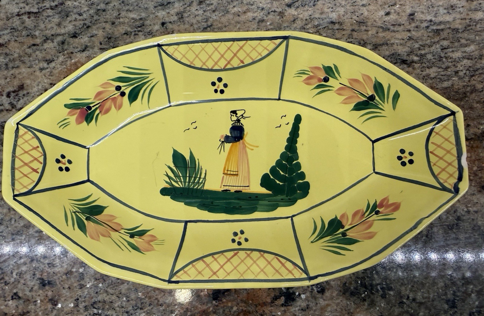 VTG HB Quimper Soleil Yellow Octagon Small Platter Dish 9.25” x 5” Butter Plate gallery