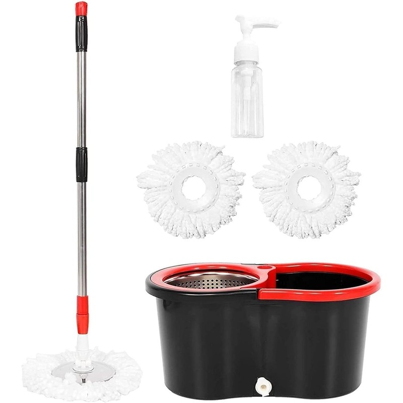 360° Spin Mop & Bucket Set Stainless Steel Wringer with Microfiber Refills US gallery