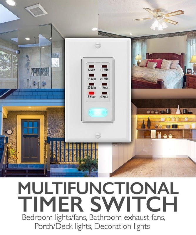 2x In Wall Switch Gang Countdown Programmable Timer Auto Bathroom Fan LED Light gallery