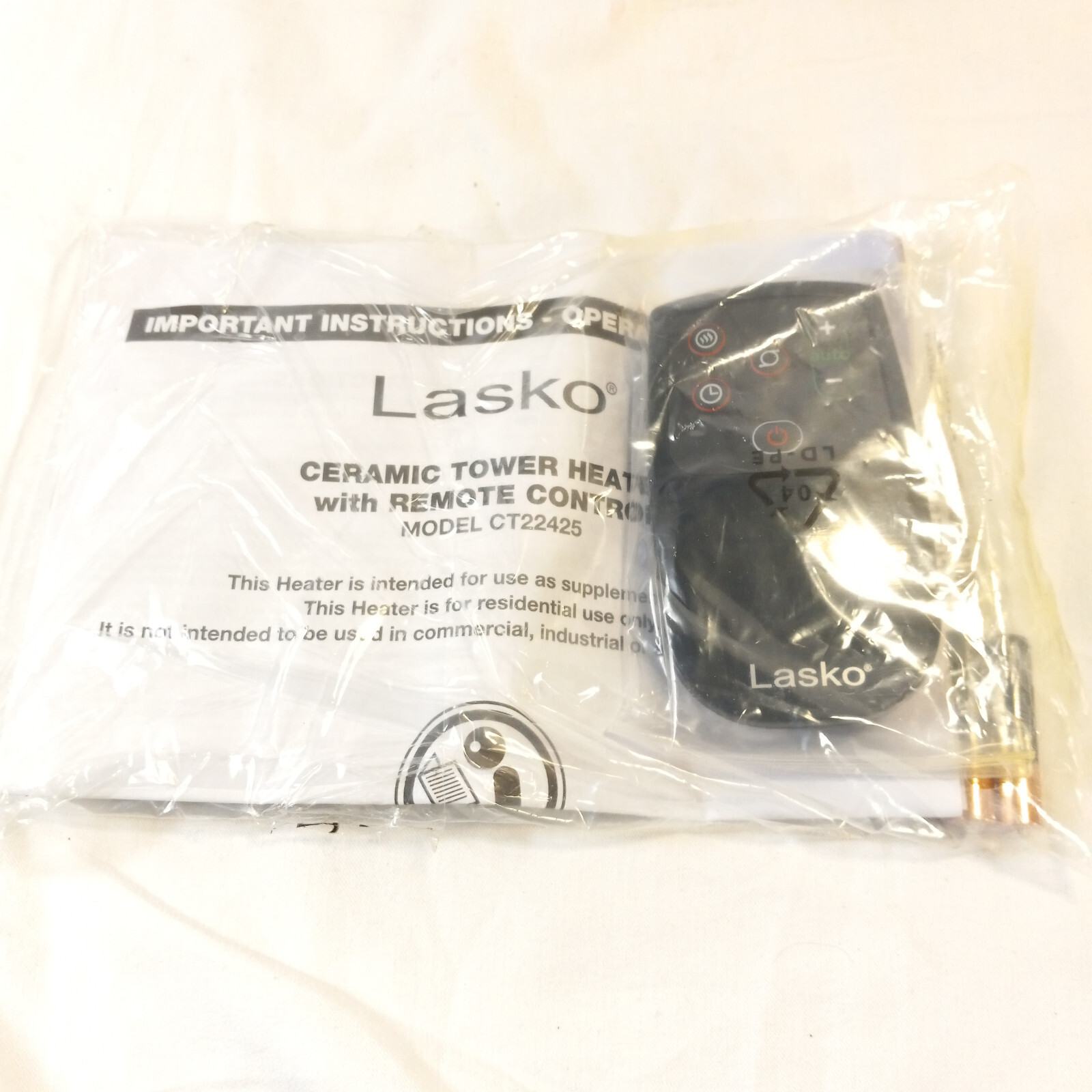 Lasko Oscillating Tower Heater CT22425 Remote Control 5160-2 & Manual gallery