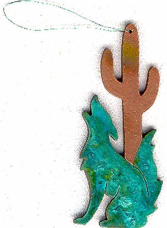 COPPERCUTTS Coyote Cactus Ornament SouthWest Copper w/ Choice of Primary Color! gallery