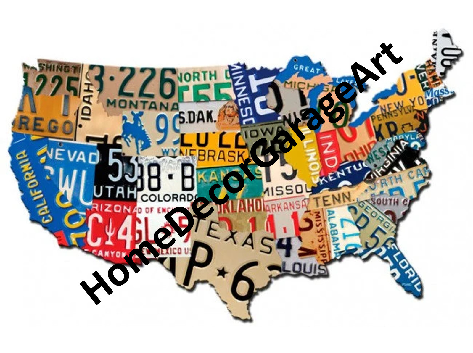 United States License Plate Map Cutout Shape, Flat Metal Wall Art HDGA gallery