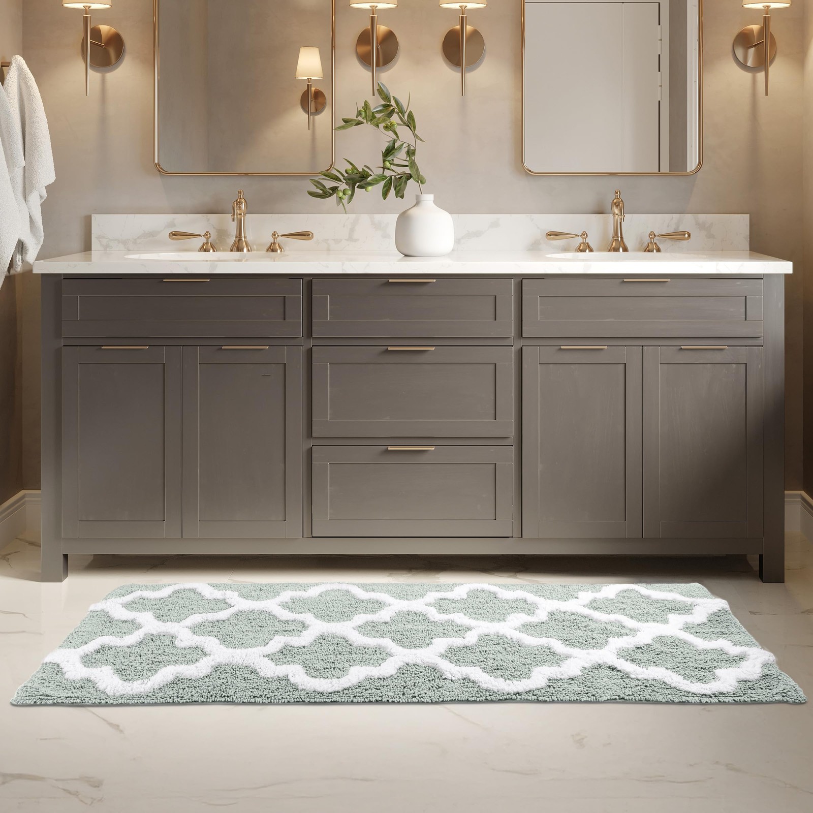 Bathroom Rug - 24x60in Long Non Slip Bath Mat 2' x 5' (Rectangular), Seafoam gallery