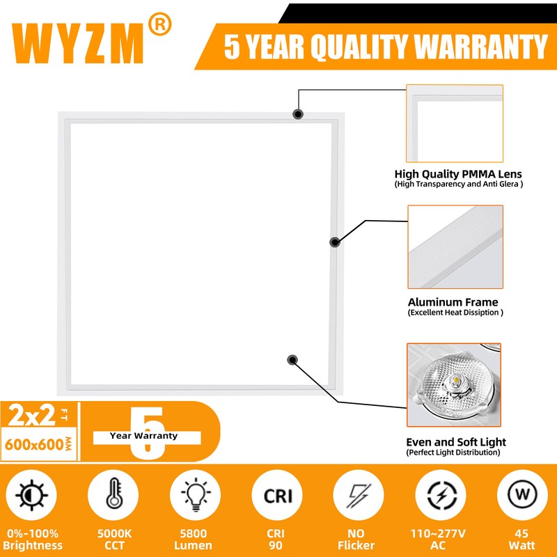LED Flat Panel Light 2x2FT, 45Watt 5800LM Recessed Backlit Troffer Lights, 5000K gallery