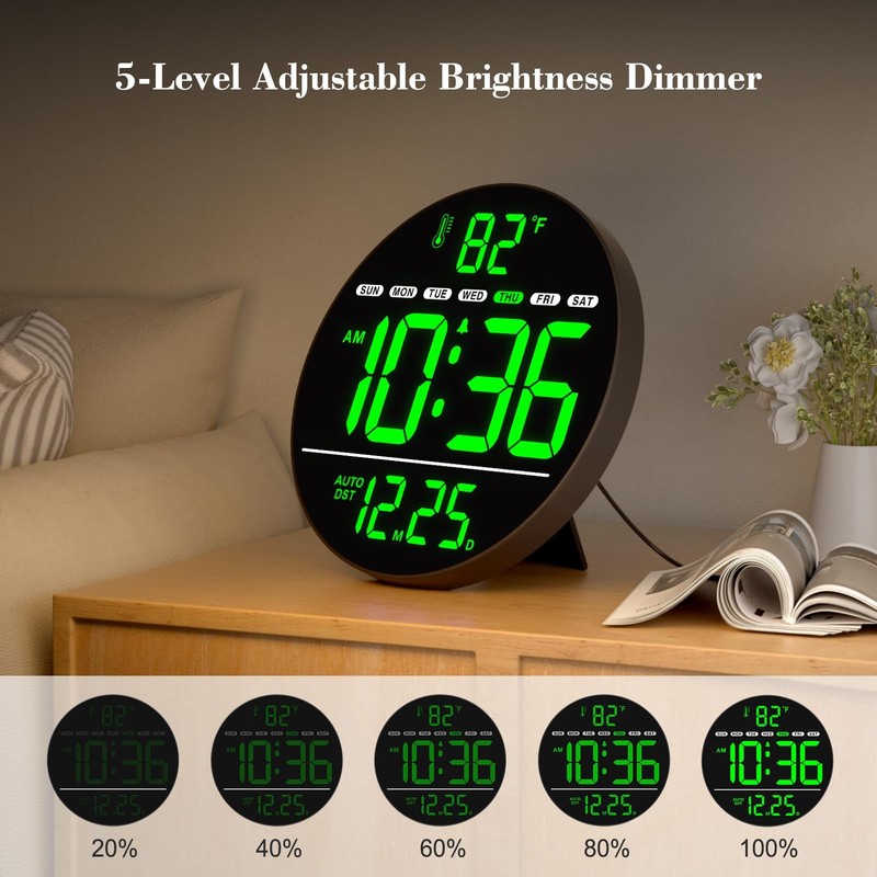 Large Digital Wall Clock LED Display Electric Temperature Auto DST Date Day gallery