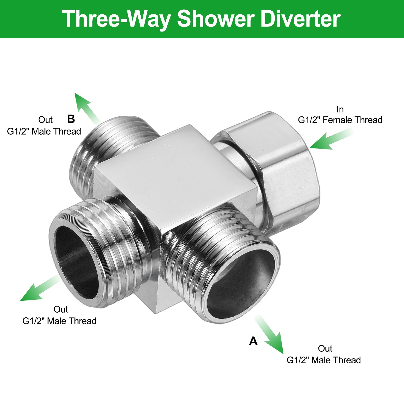 G1/2" Diverter Valve 4 Way Square Adapter Connector for Angle Valve Hose 53mm gallery
