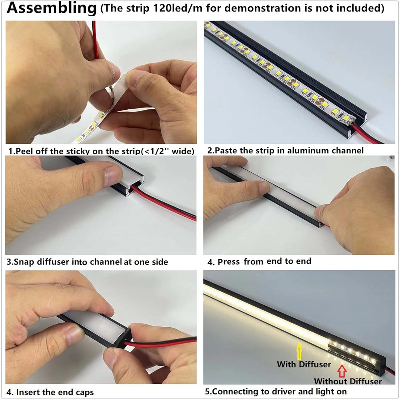 6-Pack 16-Inch U Shape Surface Mounted LED Strip Black Channel with anti UV Diff gallery