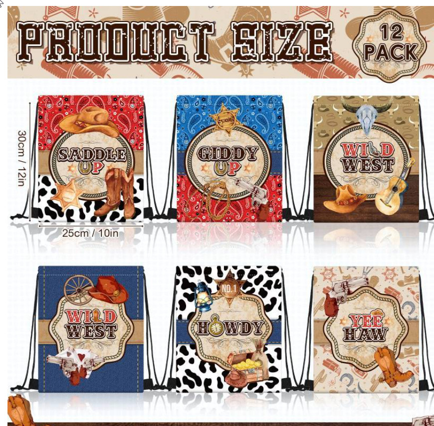 24 Pcs Cowboy Western Bag Drawstring Boot Hat Bags Cowgirl Wild Rodeo Backpac... gallery