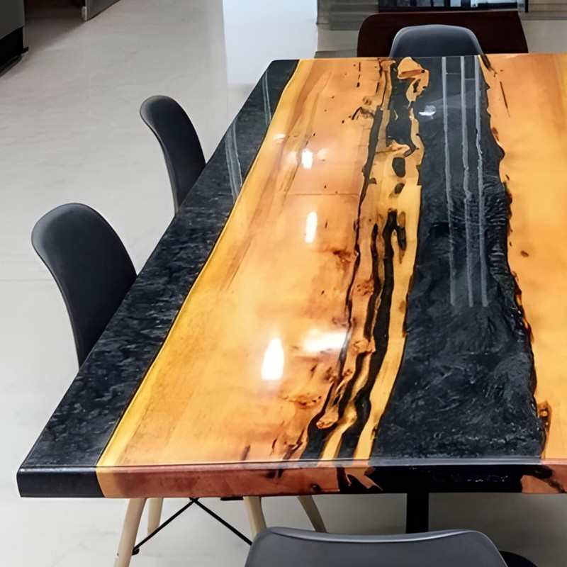 Glaiter Gray River Epoxy Table Top | Walnut Wood | Handmade Customizable Table gallery