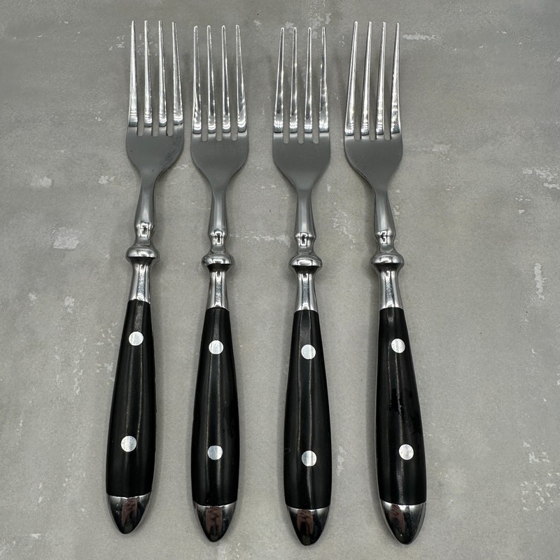 Black Handle Stainless Flatware Riveted Handle Choice Fork Spoon Knife Sets Vtg gallery