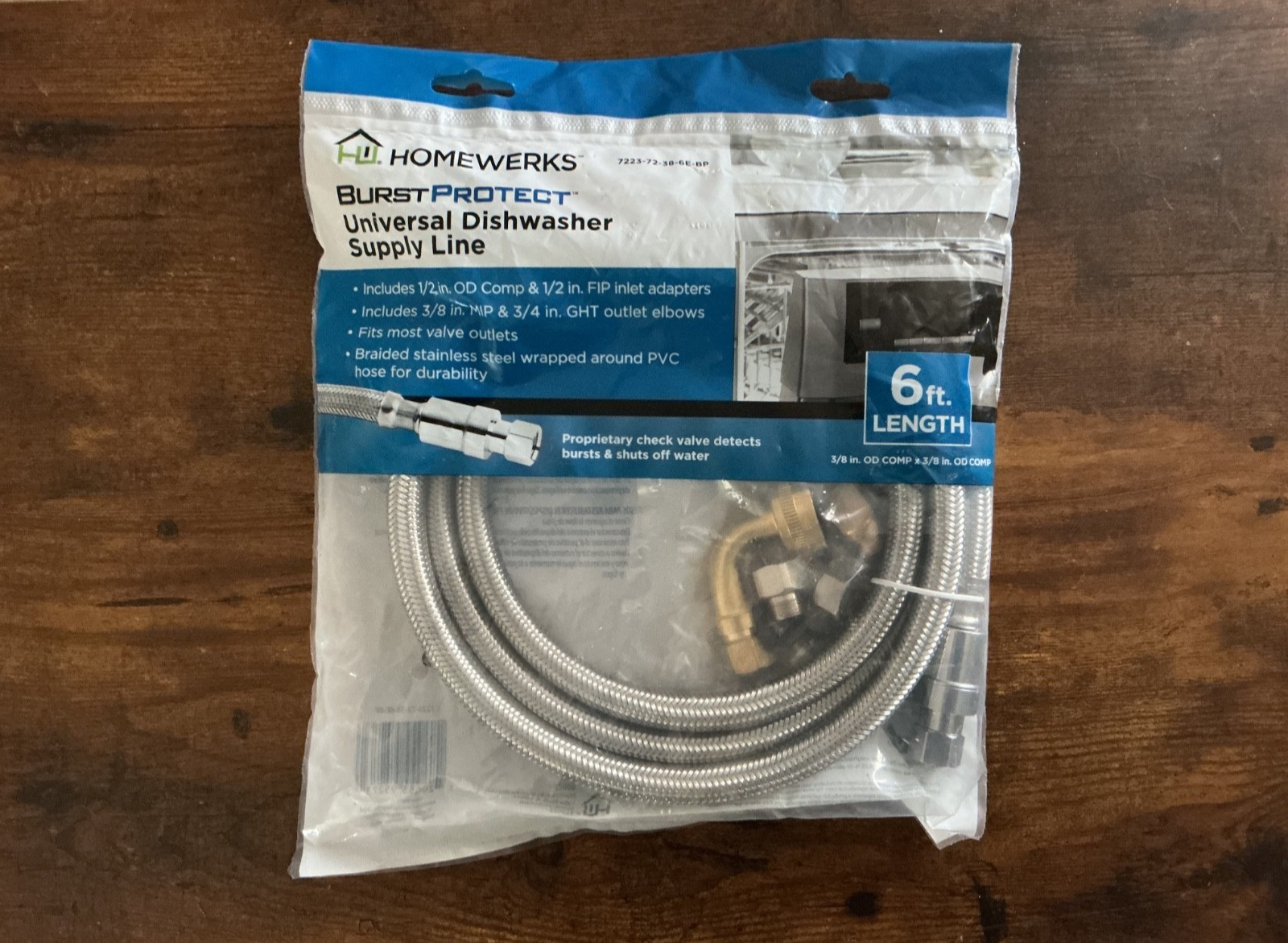 HOMEWERKS 6ft UNIVERSAL SS DISHWASHER SUPPLY LINE - #7223-72-38-6E-BP..57 3/8in gallery