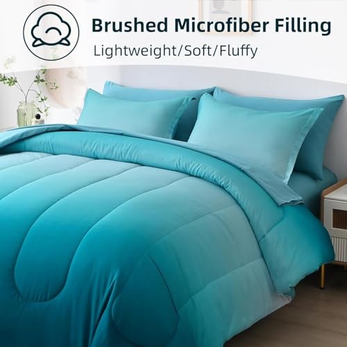 Gradient Teal Comforter Set - 5 Pieces Lightweight Teal Green Twin Light Teal gallery