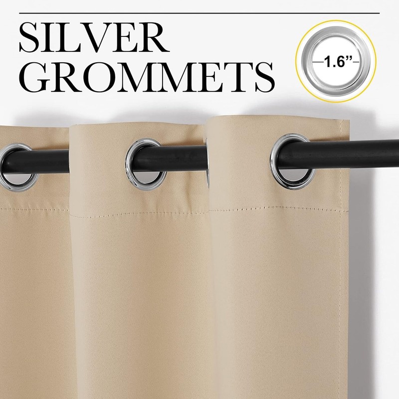 2 PCS Biscotti Beige 63"L x 34"W Solid Grommet Darkening Curtains For Bedroom gallery