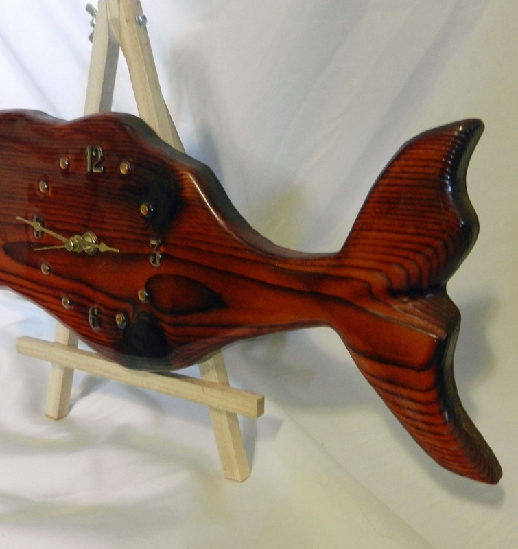 Vintage Handmade, Rustic Varnished Solid Wood Wall Clock Moby Dick Sperm Whale gallery