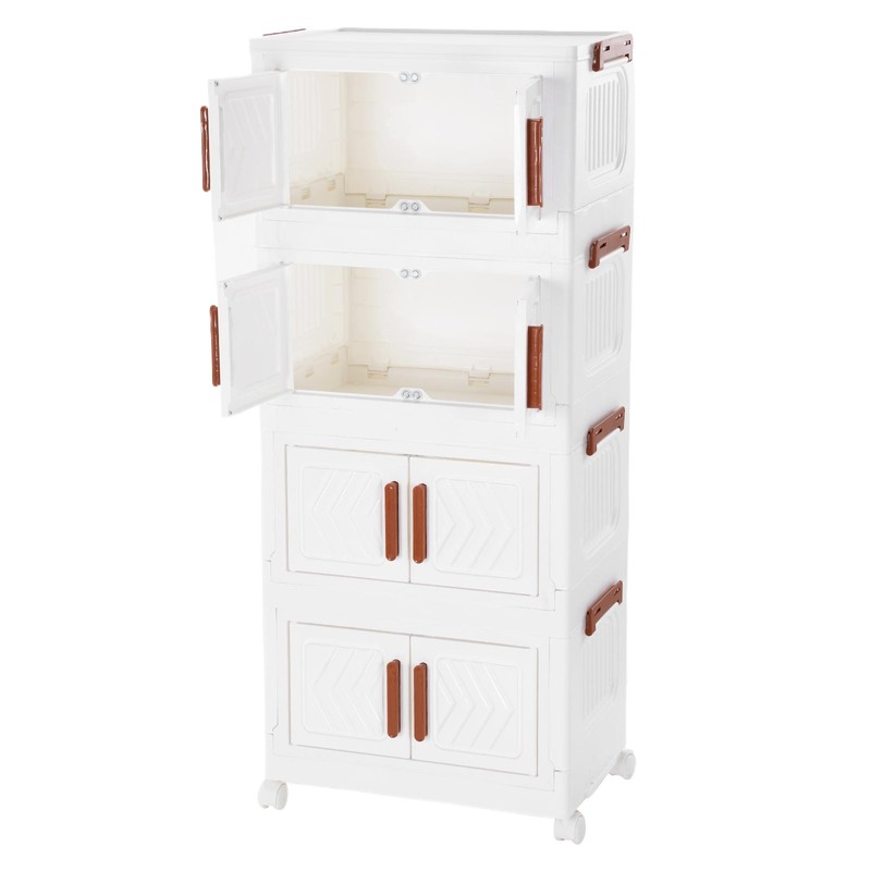 4 Tier Stackable Storage Bins with Lids Doors Wheels Storage Drawer (White) gallery