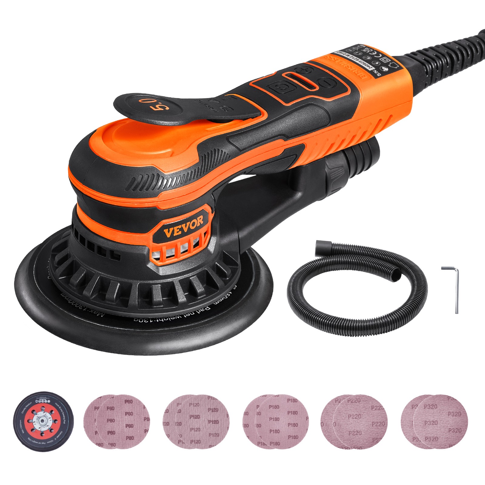VEVOR Random Orbital Sander 6'' Palm Sander 10000 PRM 10 PCS Sandpapers 6 Speeds gallery