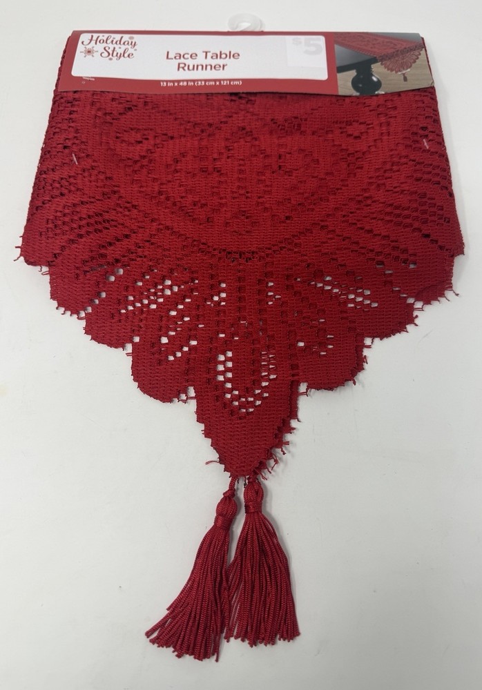 Holiday Style Lace Table Runner - Red - 13 X 48 Inches Brand New