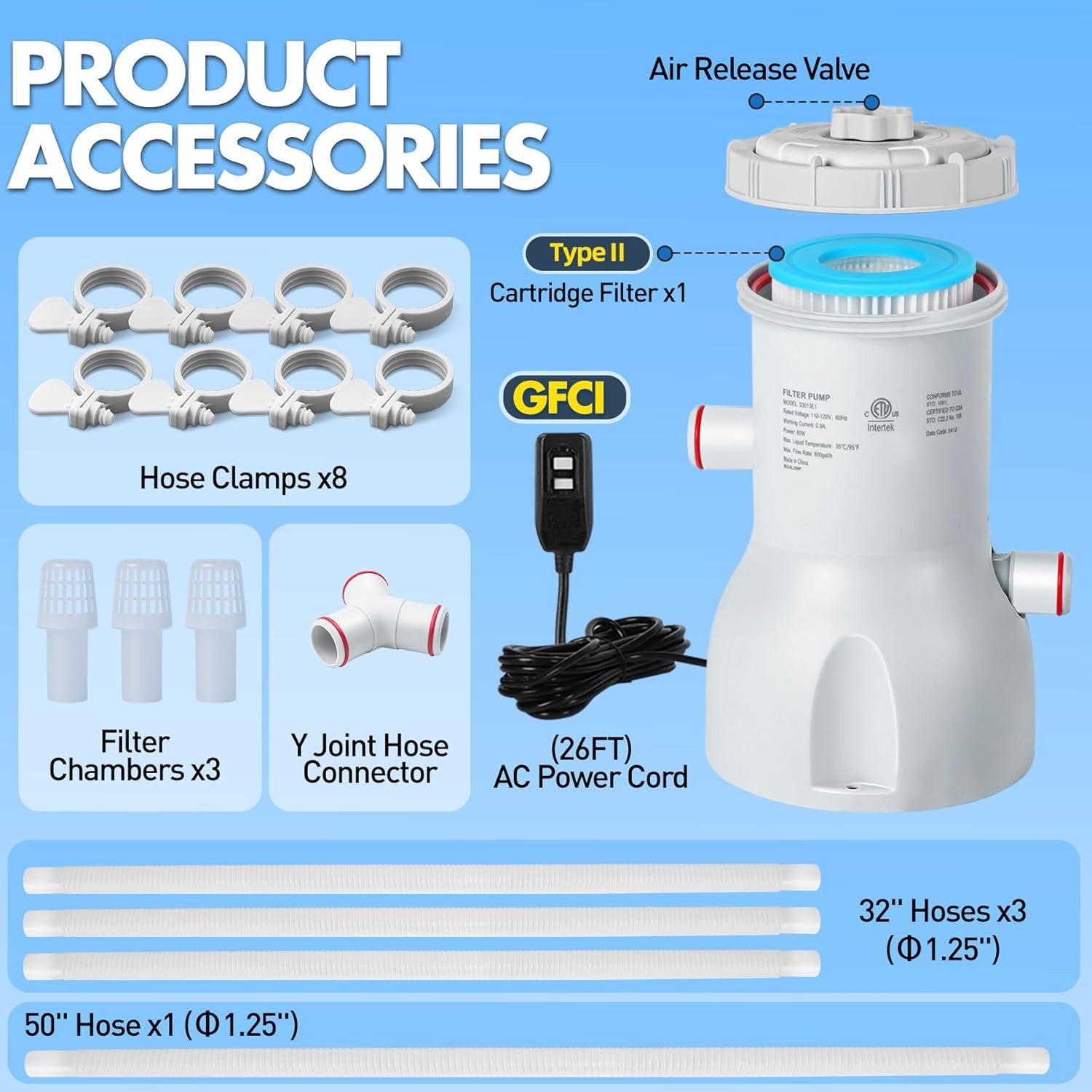 New 800 GPH Above Ground Pool Pump Energy Saving Cartridge Pool Filter Pump Grey gallery