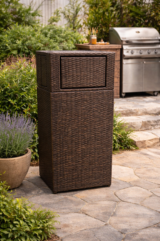 Stylish & Durable Waste Solution Casablanca Outdoor Trash Bin, Wicker gallery
