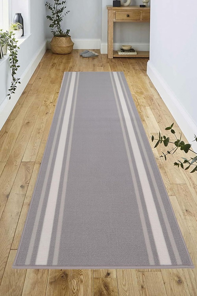 Custom Size Washable Non Slip Bordered Design Grey Runner Rug 26"/30"/36" Width