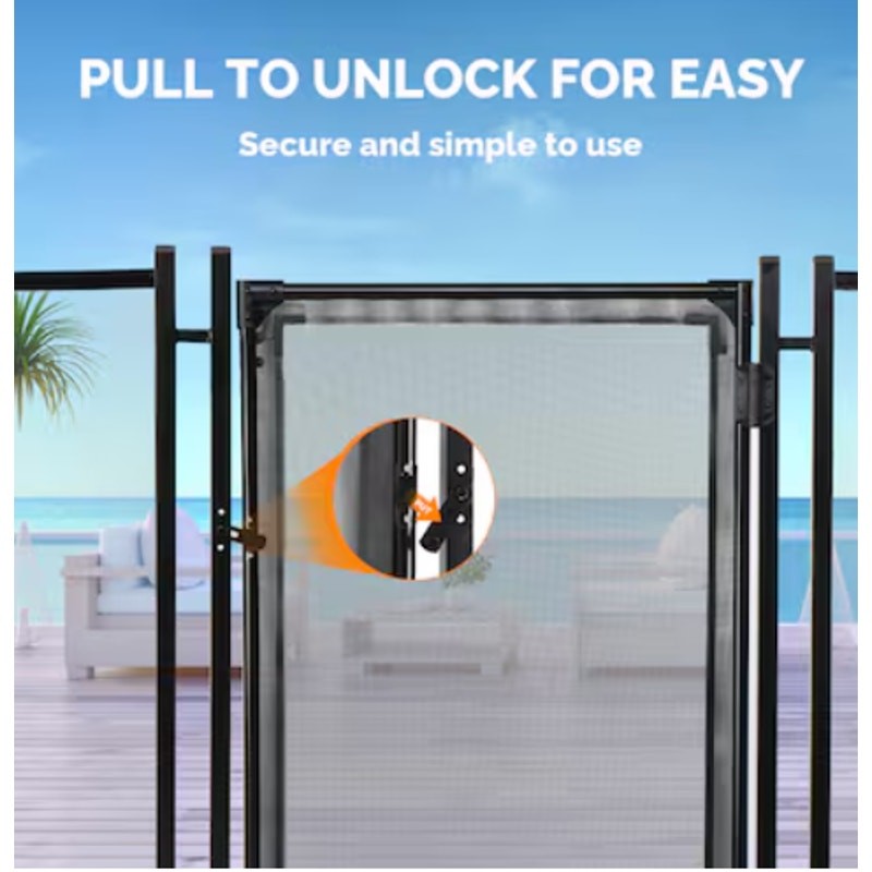 VINGLI 4-ft x 2.5-ft Semi-Automatic Pool Fence Gate, Aluminum and Mesh, Black gallery