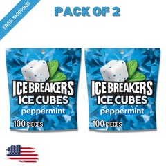 (Pack of 2) Ice Breakers Ice Cubes Peppermint Sugar Free Gum 8.11 oz 2x 100 pcs