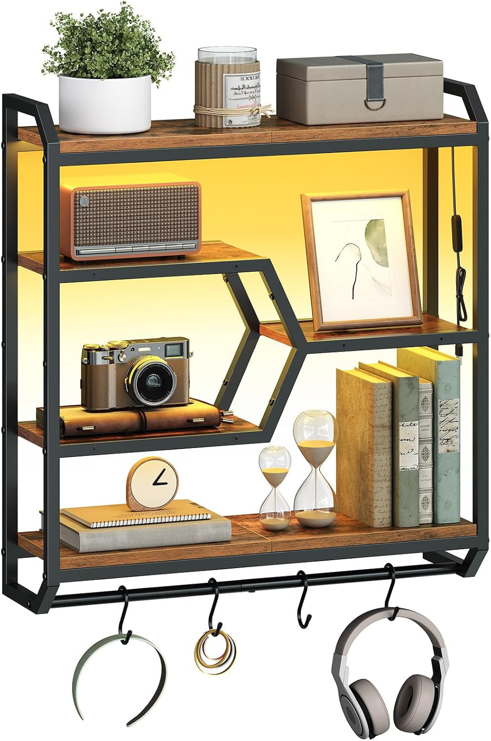 27.5" Floating Shelf with LED Lights, Gaming LED Wall Mounted Shelf with Hanging gallery