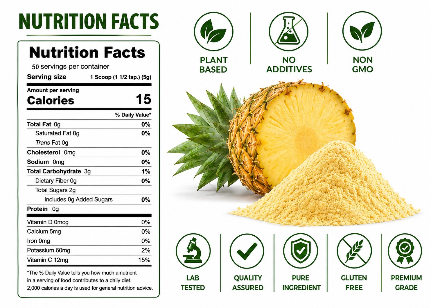 Organic Freeze Dried Pineapple Powder Smoothie Drink Mix Non GMO 250g (8.8oz) gallery
