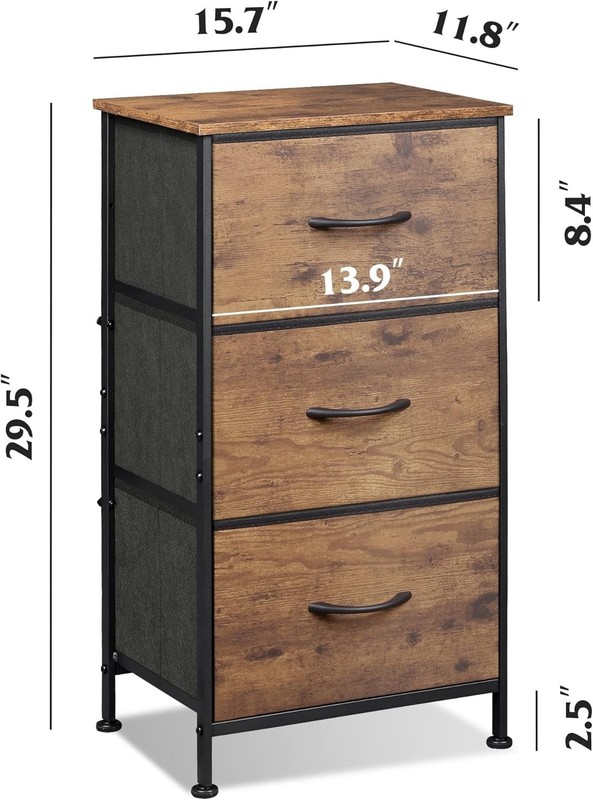 Rustic Brown 3 Drawer Chest Organizer for Bedroom Living Room Easy Assembly gallery