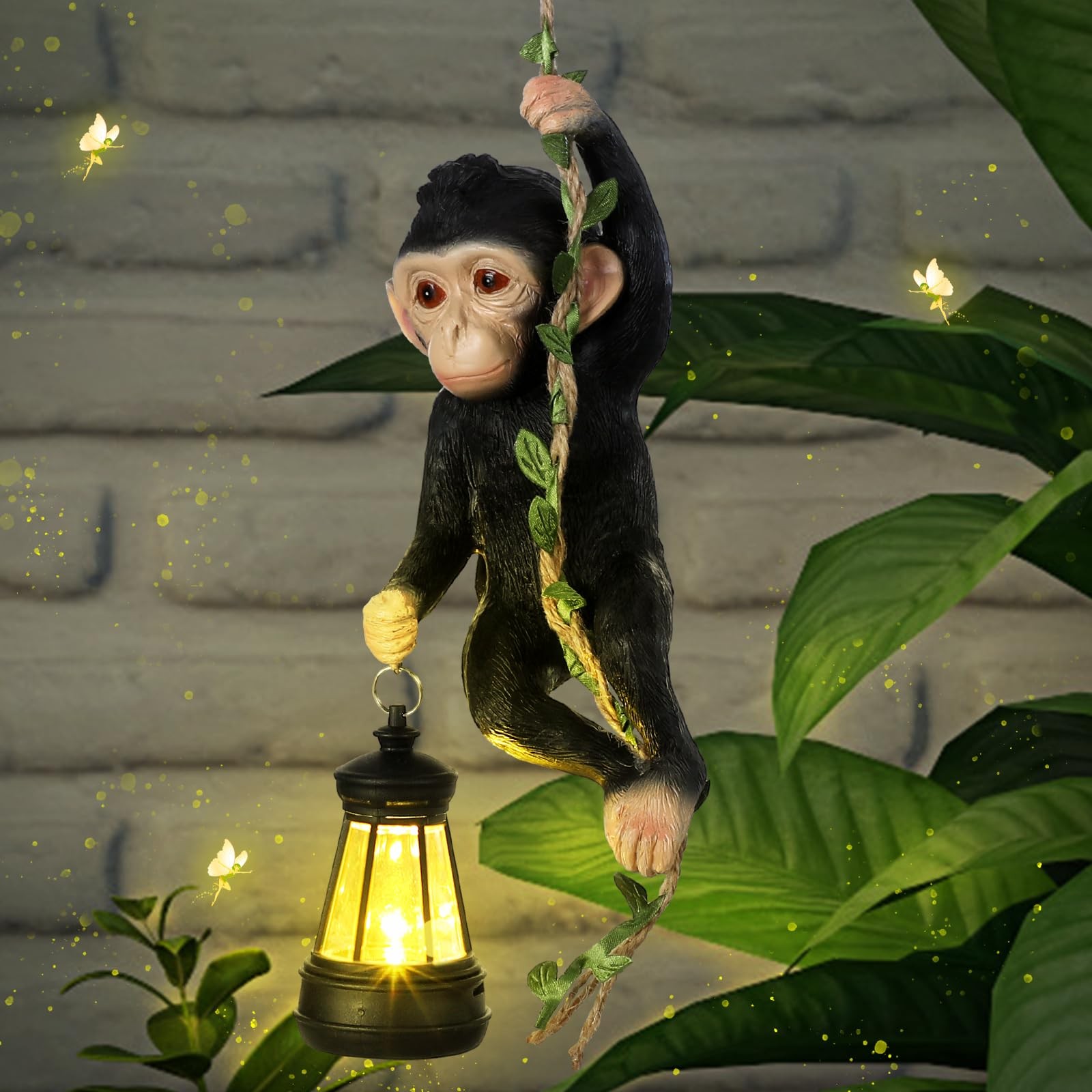 Solar Light Outdoor Monkey Statue Black 7.48 Inch Resin Chimpanzee Climbing gallery