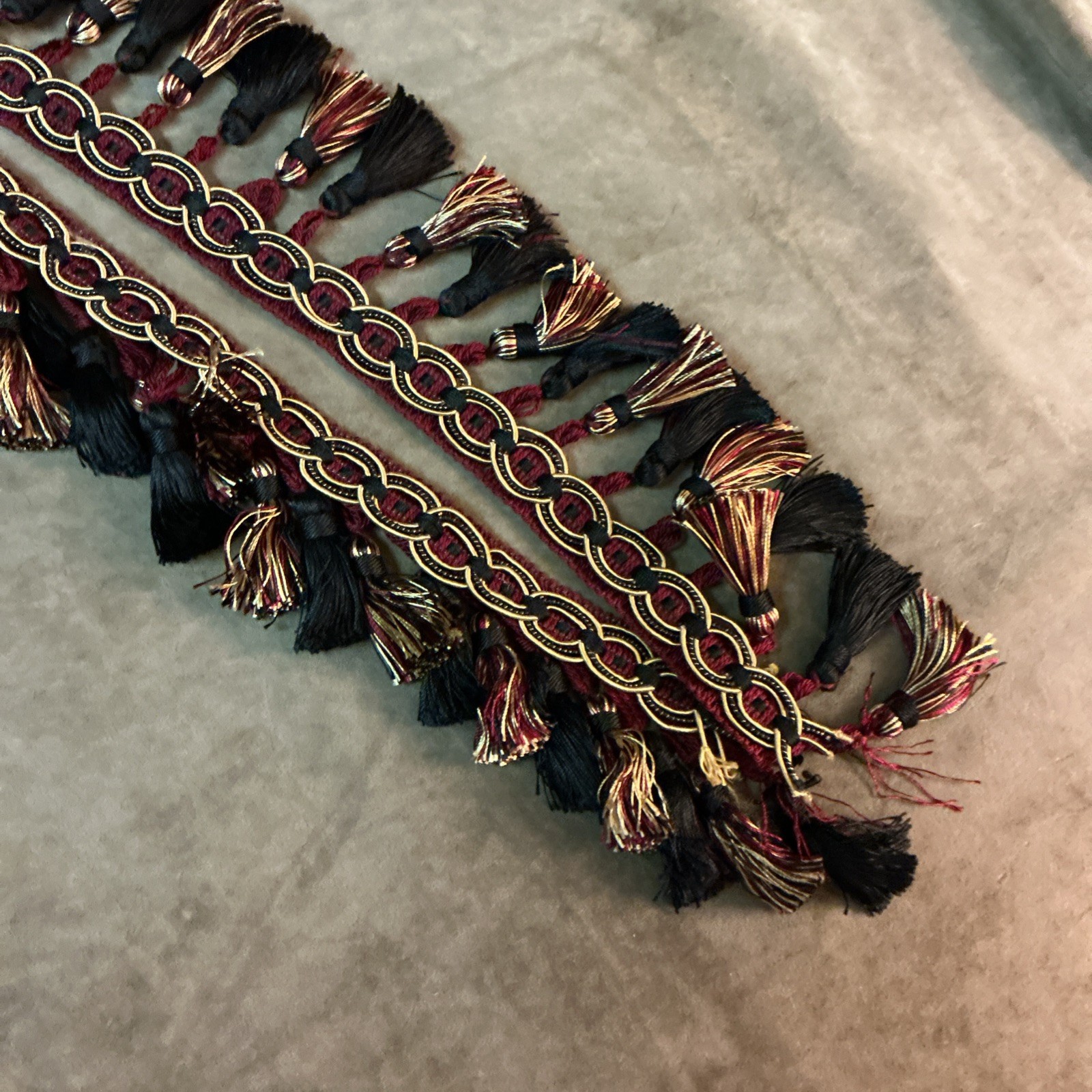 Dark Red Black And Gold Chain Design Tassel Trim For Pillows Chairs Or Whatever gallery