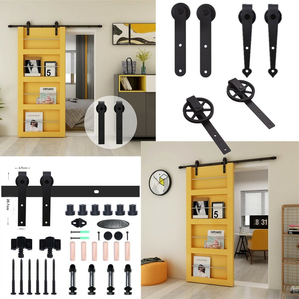 4FT-16FT Sliding Barn Door Hardware Kit Hanger Set for Single/ Double Door gallery