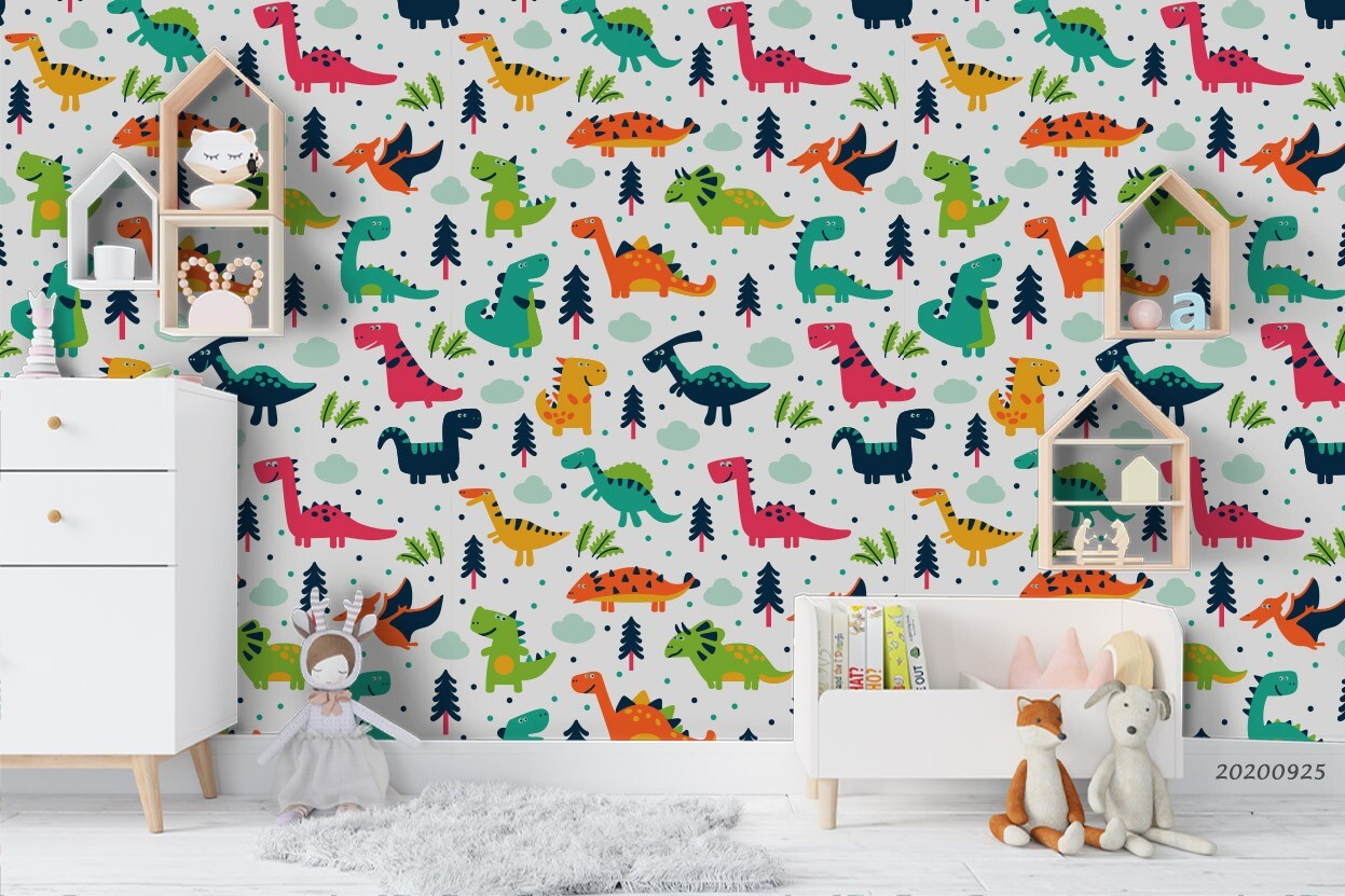 3D Dinosaur Tree Cartoon Pattern Wallpaper Wall Murals Removable Wallpaper gallery