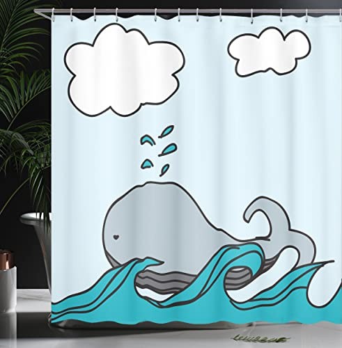 Nautical Shower Curtain, Floating Whale 69"W x 75"L (Pack of 1) Blue Cream gallery