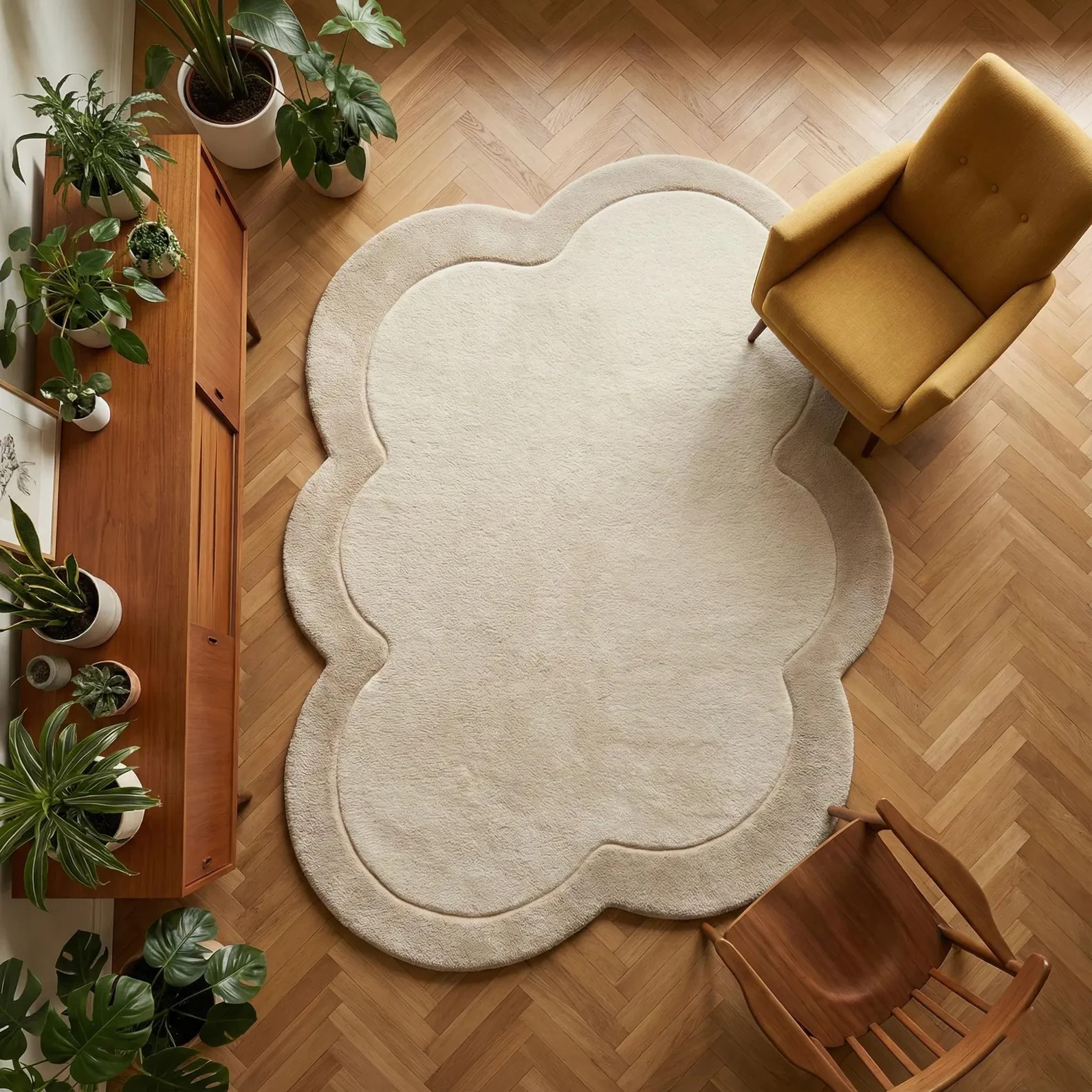 Cloud Shaped Cream Rug – Modern Scandinavian Plush Carpet custom size available gallery